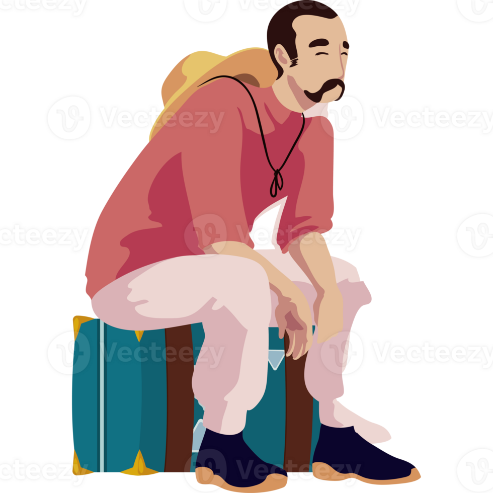 A man sitting on a suitcase png