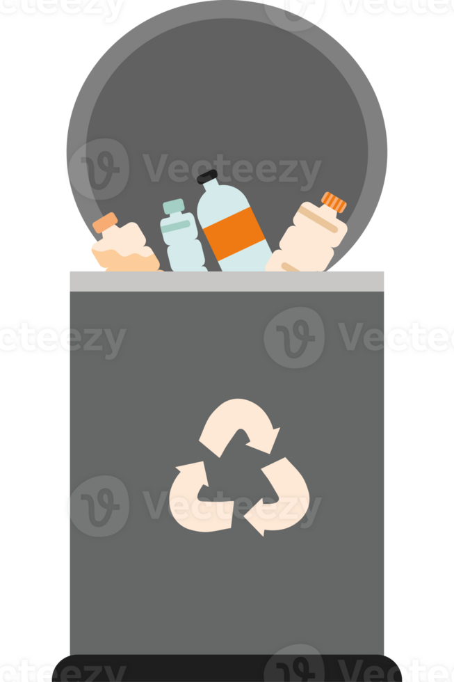 A trash can with bottles and cans inside png