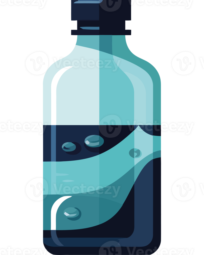 A bottle of liquid with bubbles and bubbles png