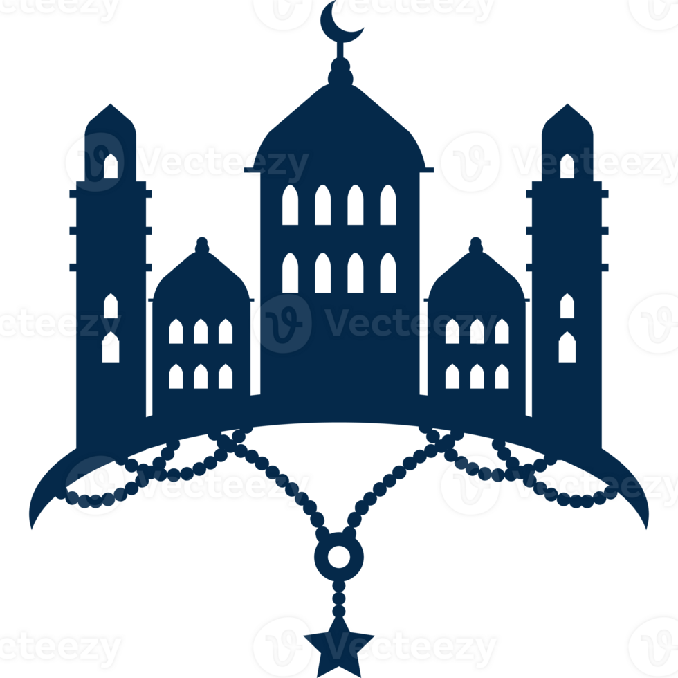 The silhouette of a mosque with a star and crescent png