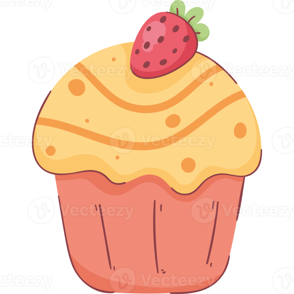 A cupcake with a strawberry on top png