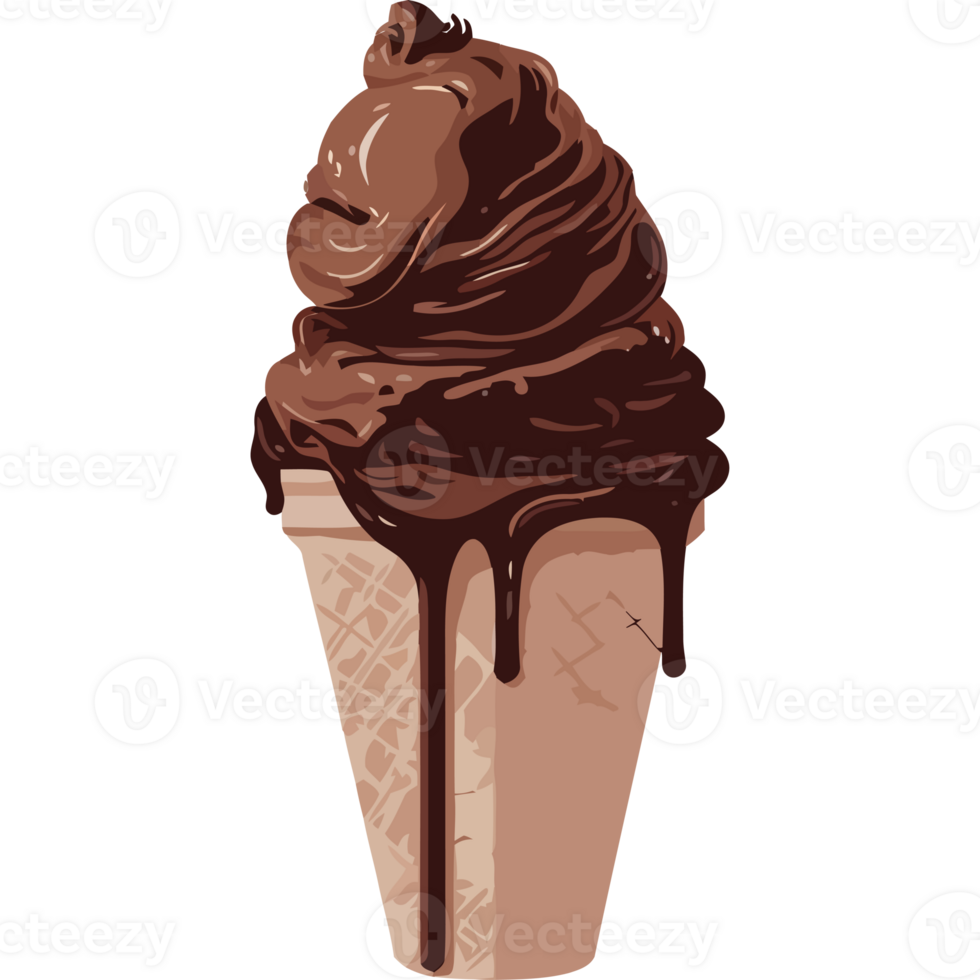 Chocolate ice cream in a cone with a dark chocolate sauce png