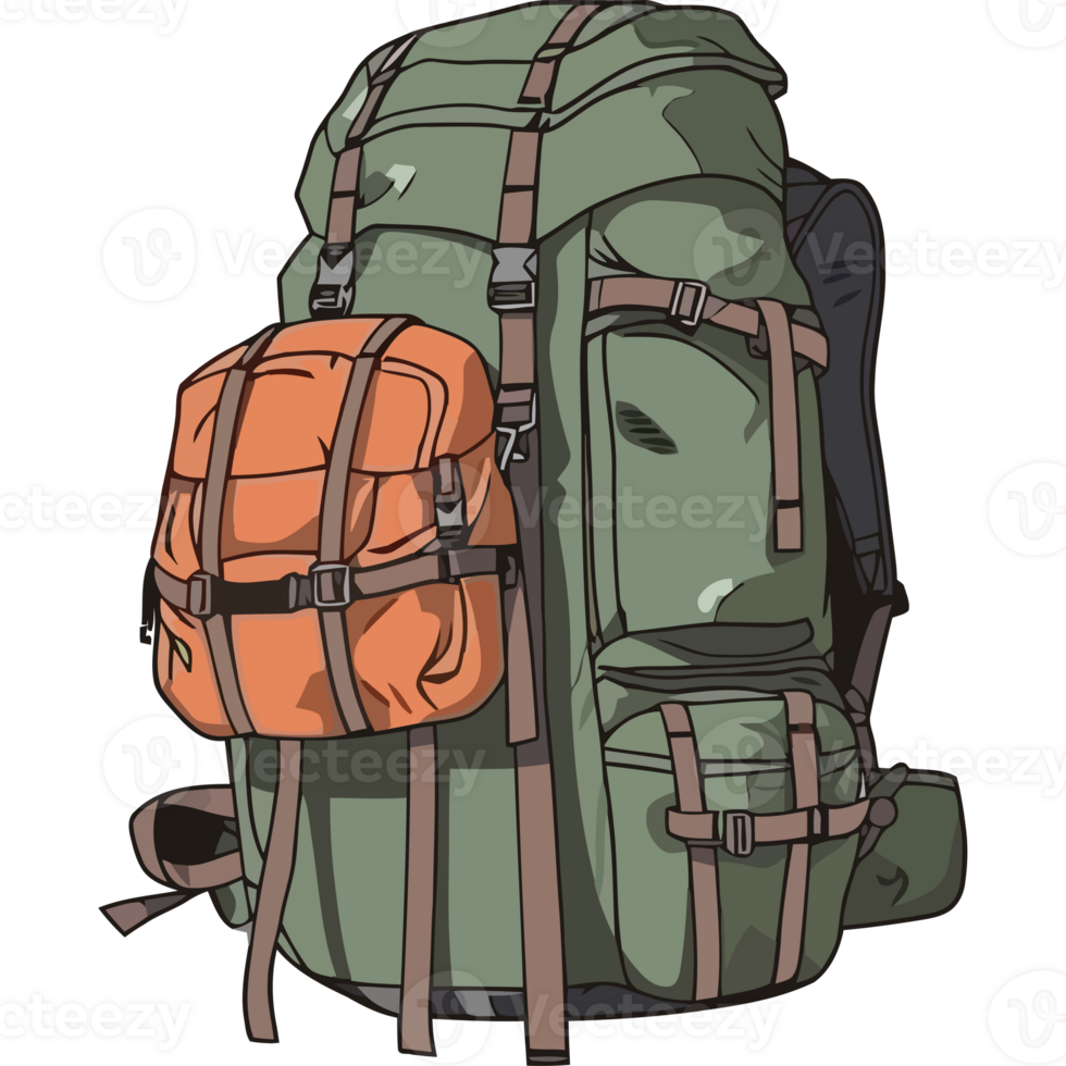A cartoon backpack with a green and orange bag png