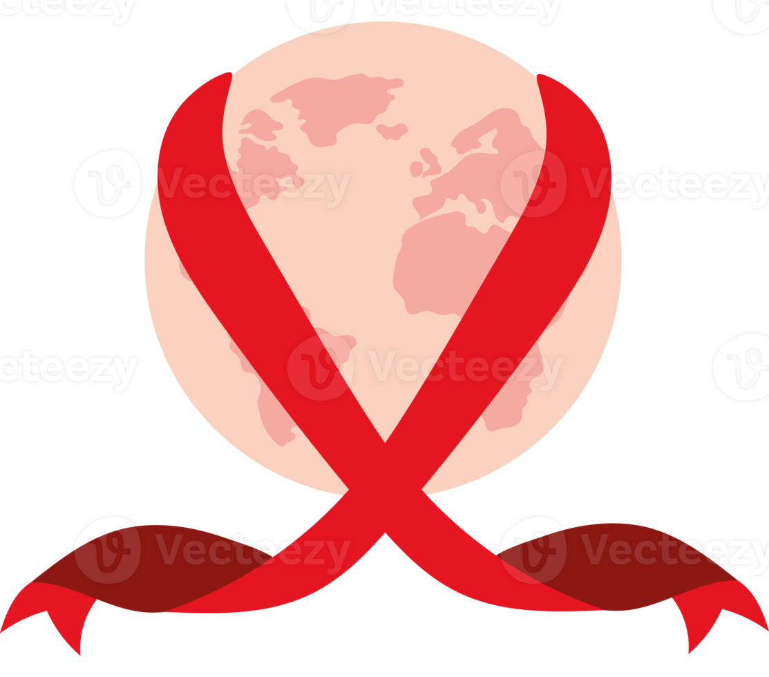A red ribbon around the earth and a globe png