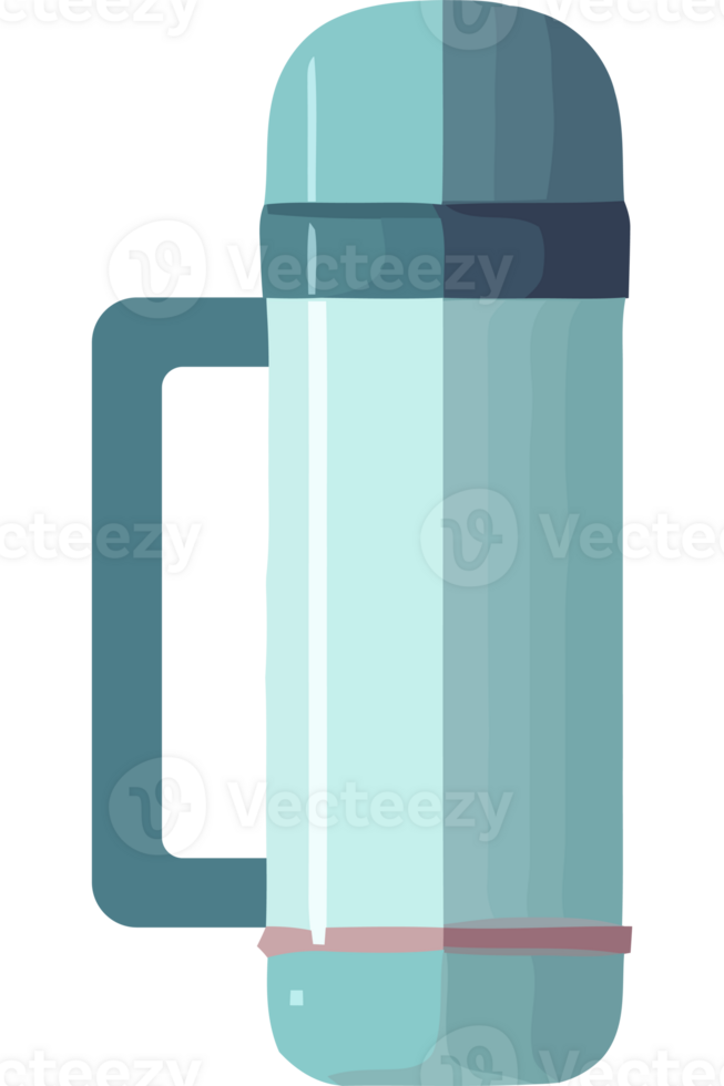 A blue thermos mug with a handle png