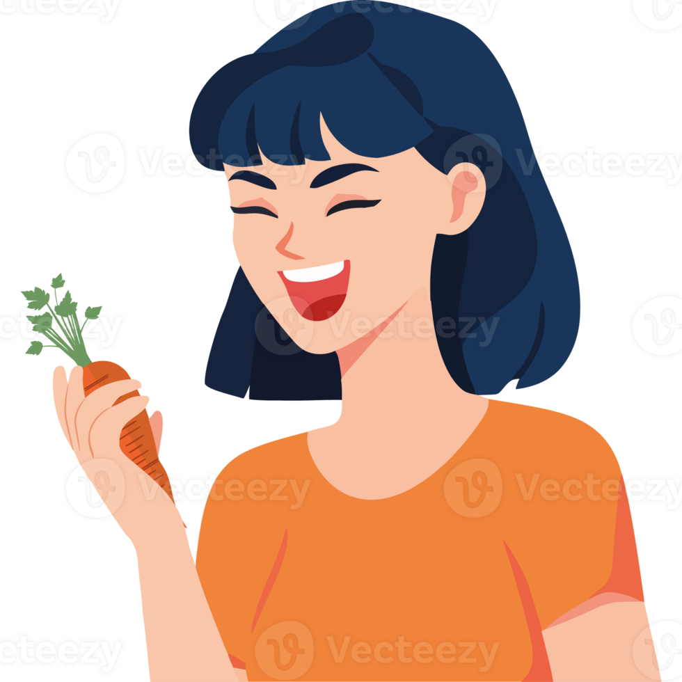 A woman holding a carrot in her hand png