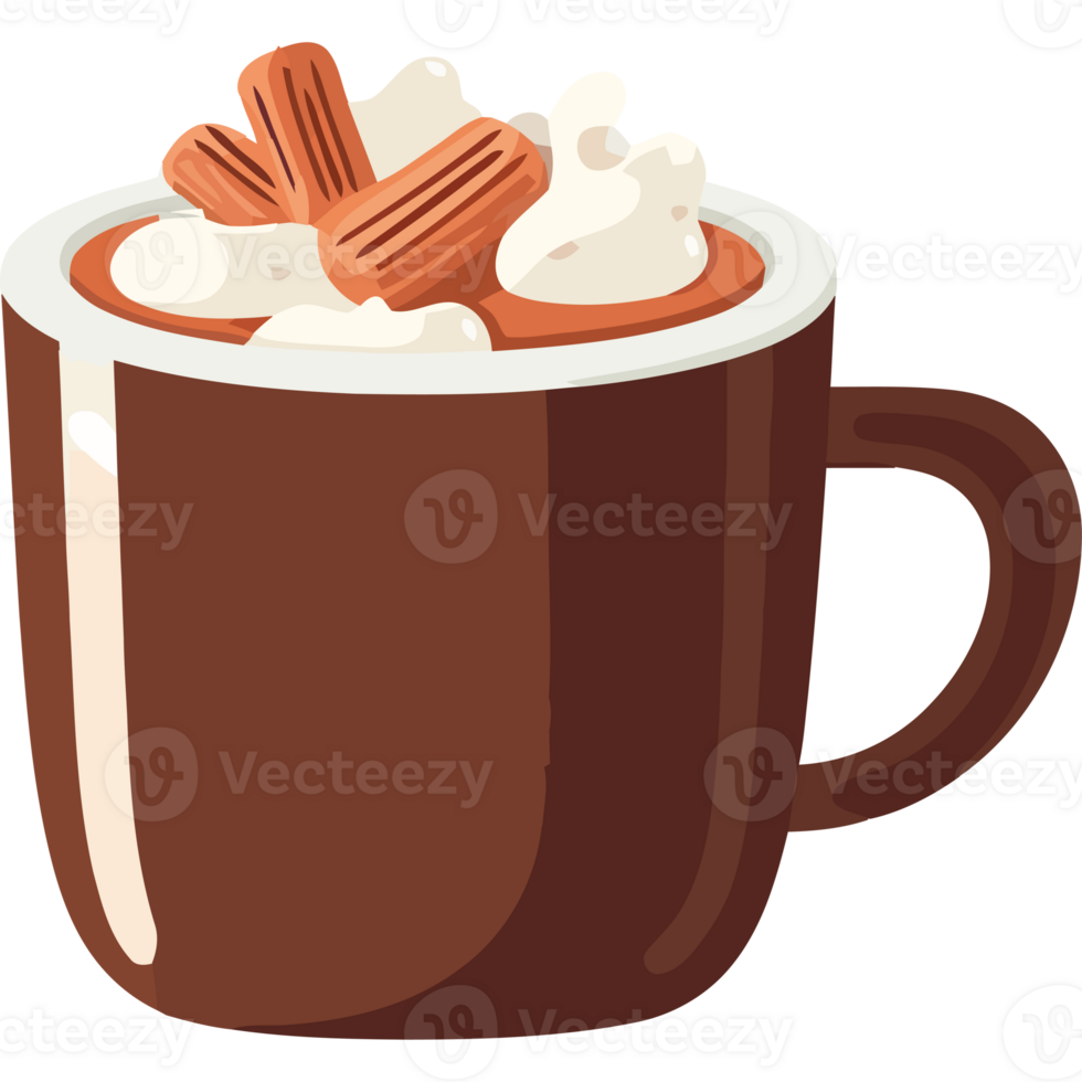 A cup of hot chocolate with whipped cream and cinnamon png