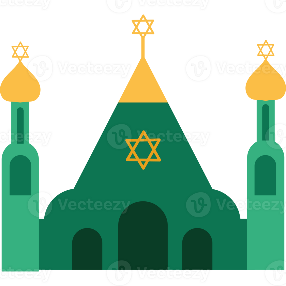A green mosque with a star of david on top png