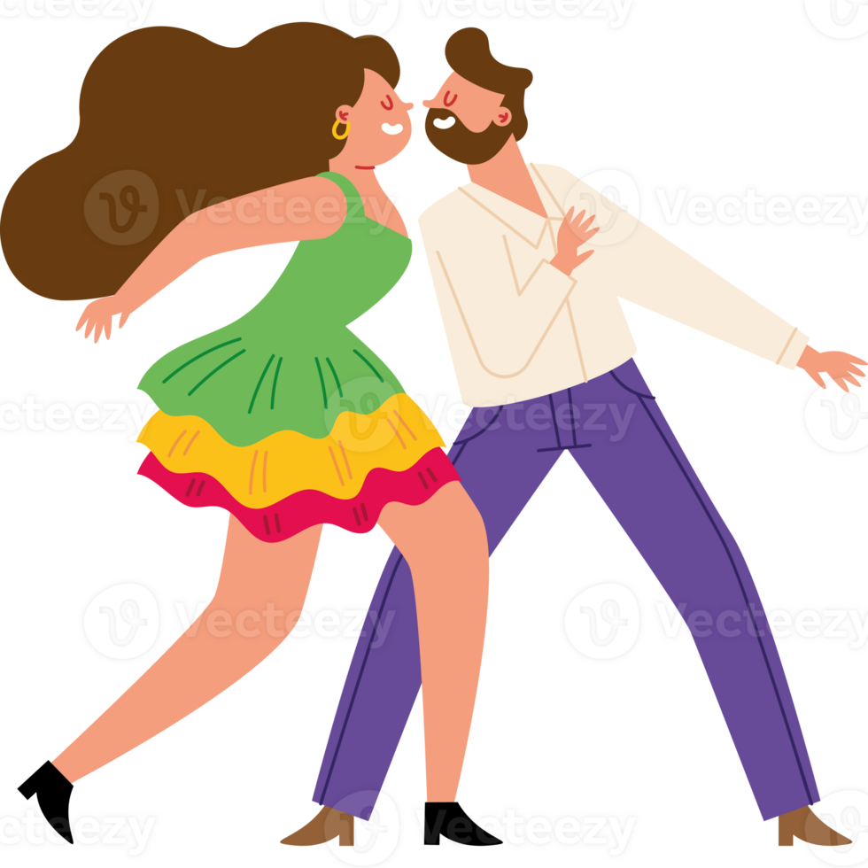 A cartoon couple dancing in a colorful dress png
