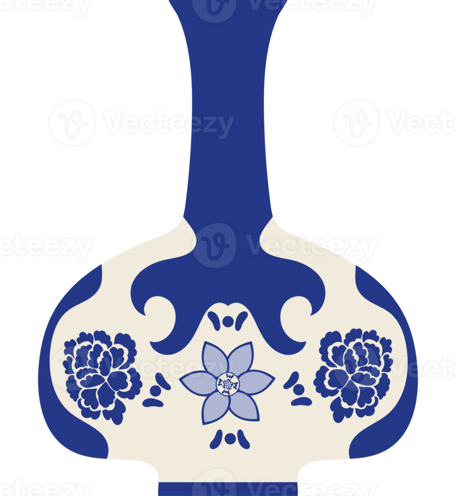 A blue and white vase with flowers png