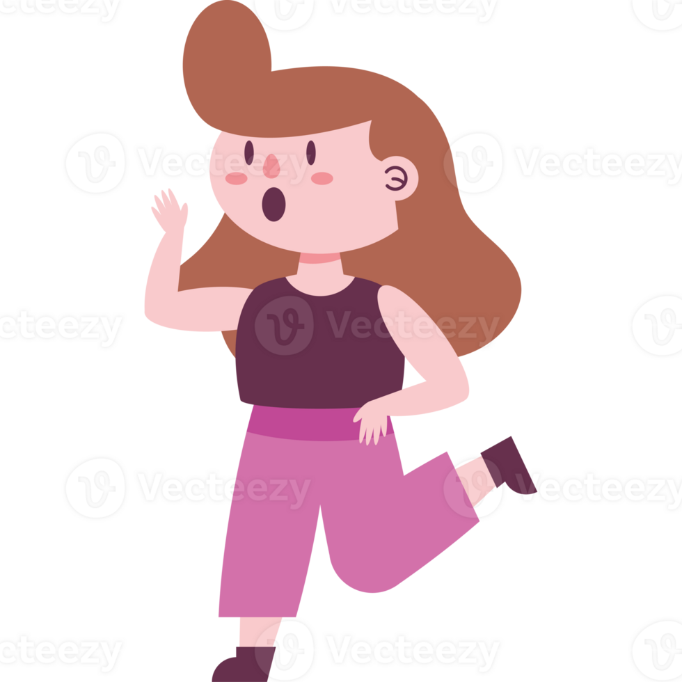 A cartoon girl running with her hands up png