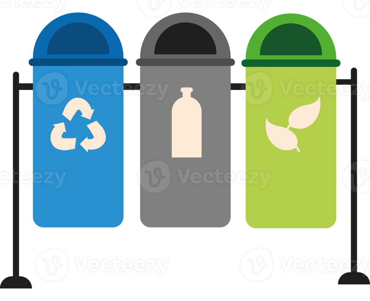 Three trash cans with recycling symbols on them png