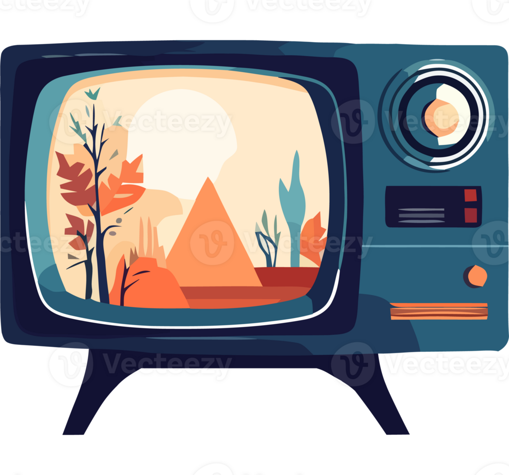 An old television with a desert scene on it png