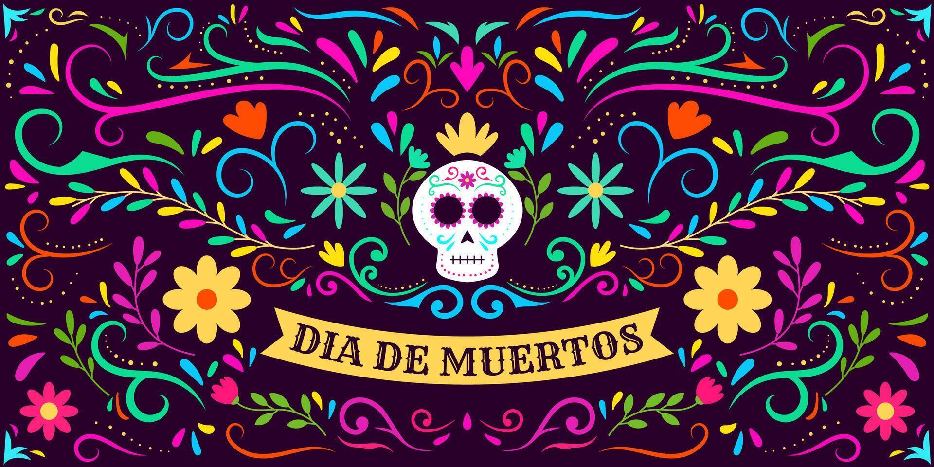 Dia de Muertos or day of the dead horizontal banner illustration vector