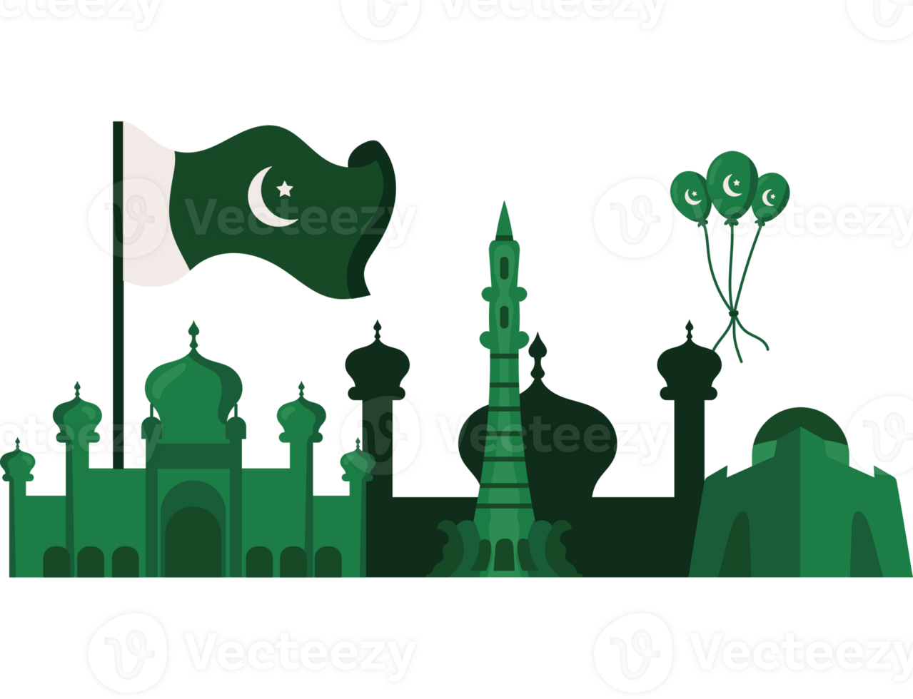 Pakistan flag with a mosque and a flag png