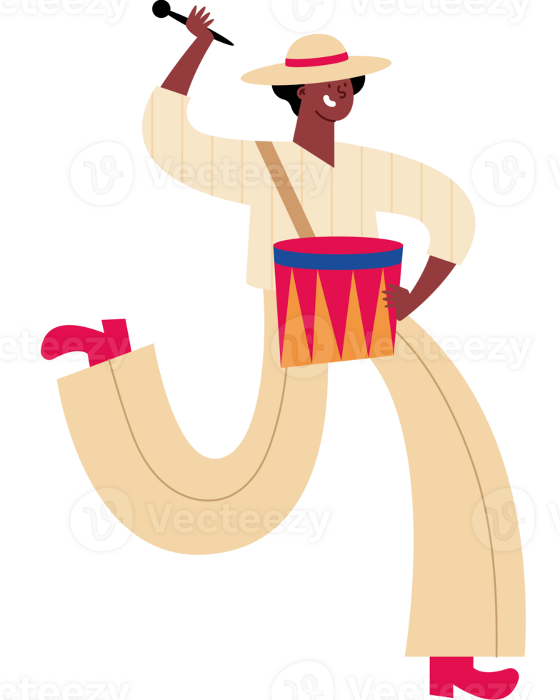 A cartoon man in a hat and pants is dancing with a drum png