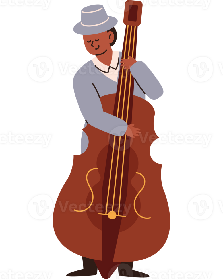 A cartoon man playing the double bass png