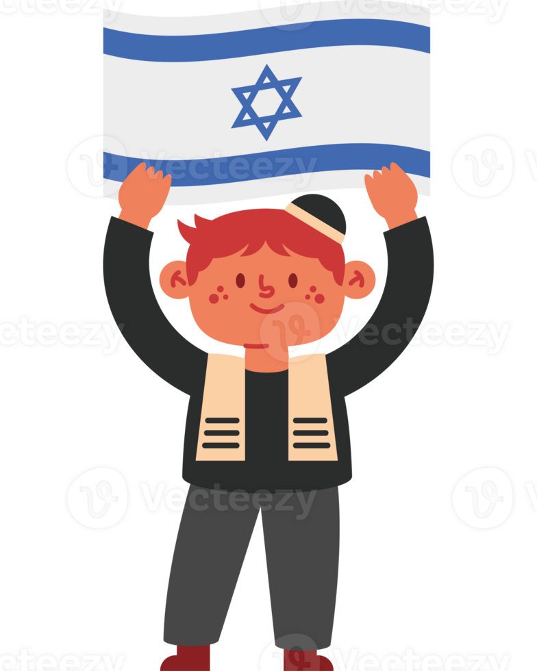 A cartoon boy holding an israeli flag png
