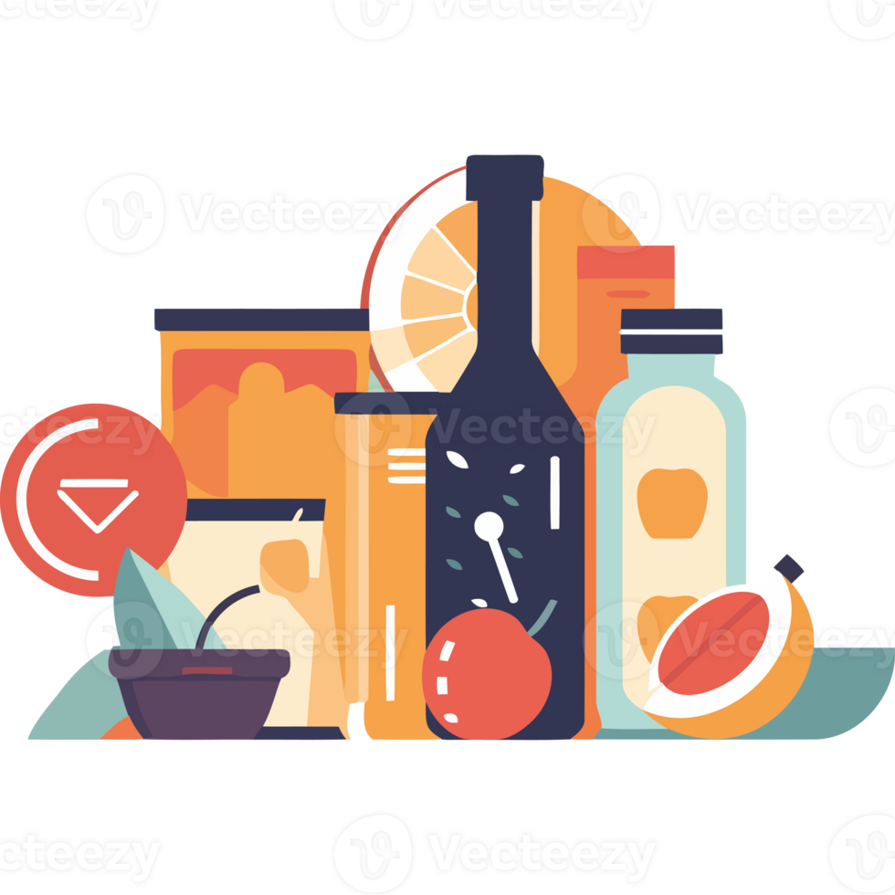 Food and drink items in a flat design png