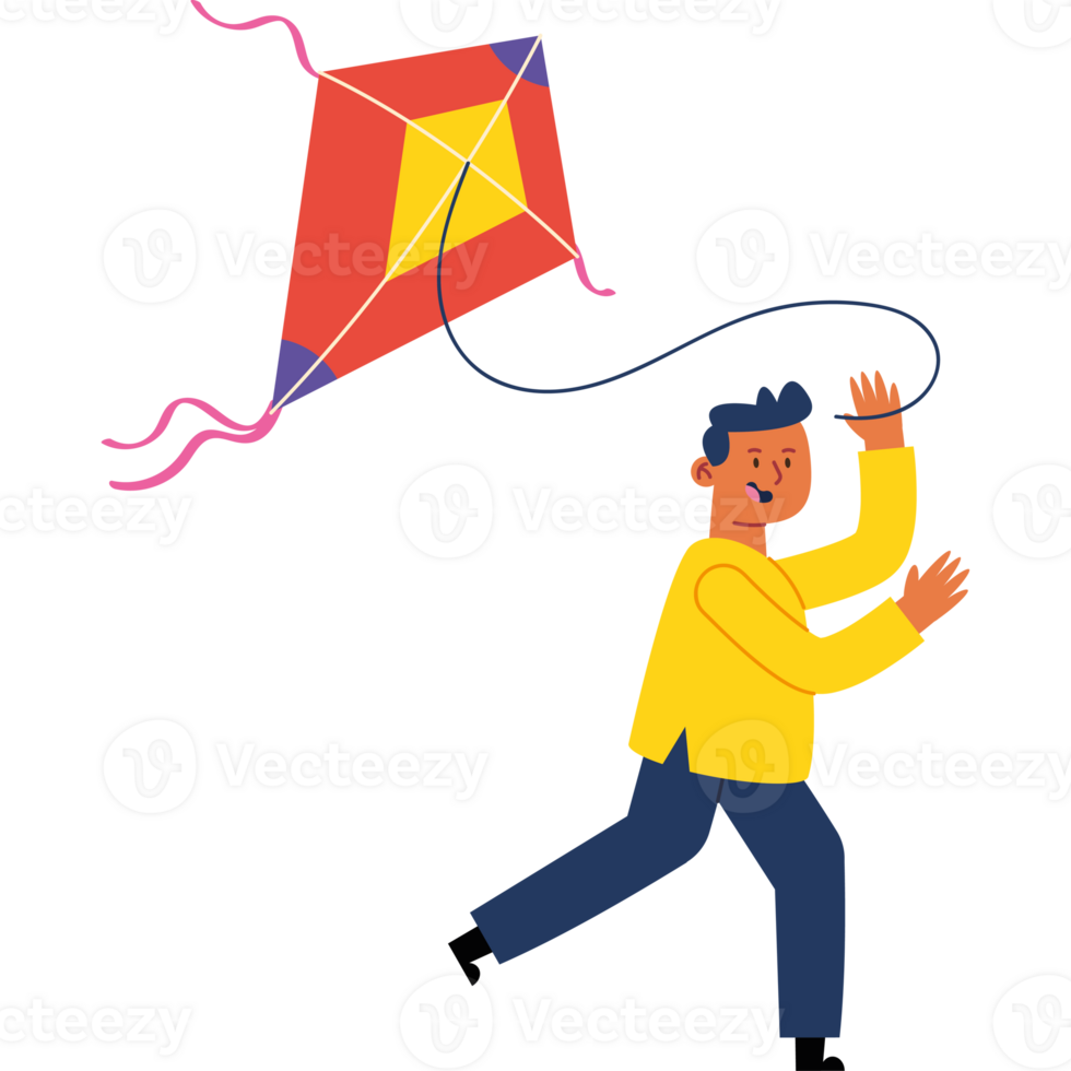 A man is flying a kite with a string png