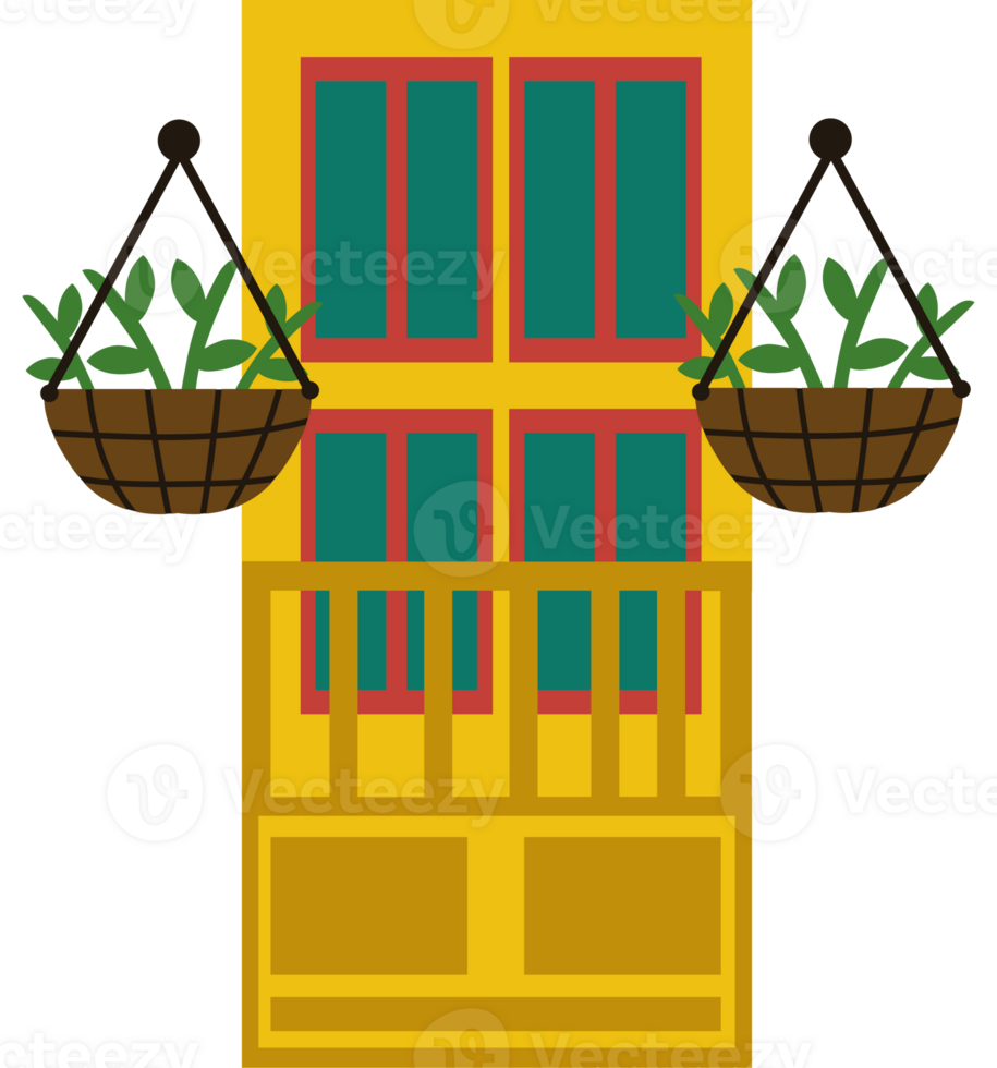 A yellow door with two baskets on it png