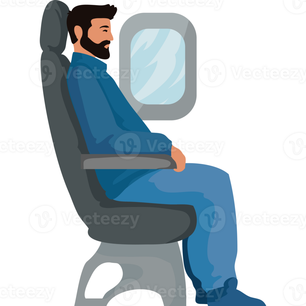 A man sitting on an airplane seat with his eyes closed png