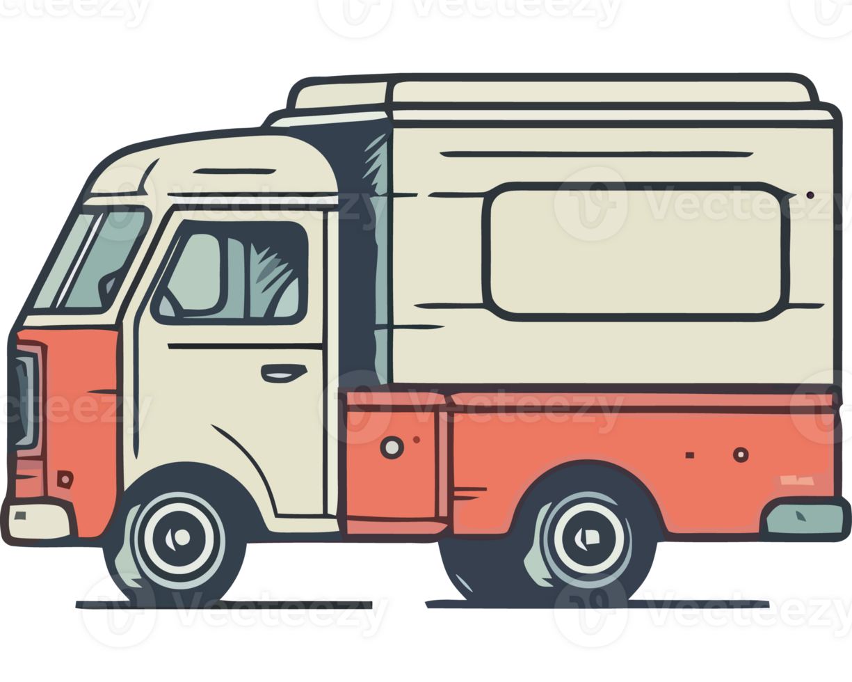 An old school truck with a white box on the side png