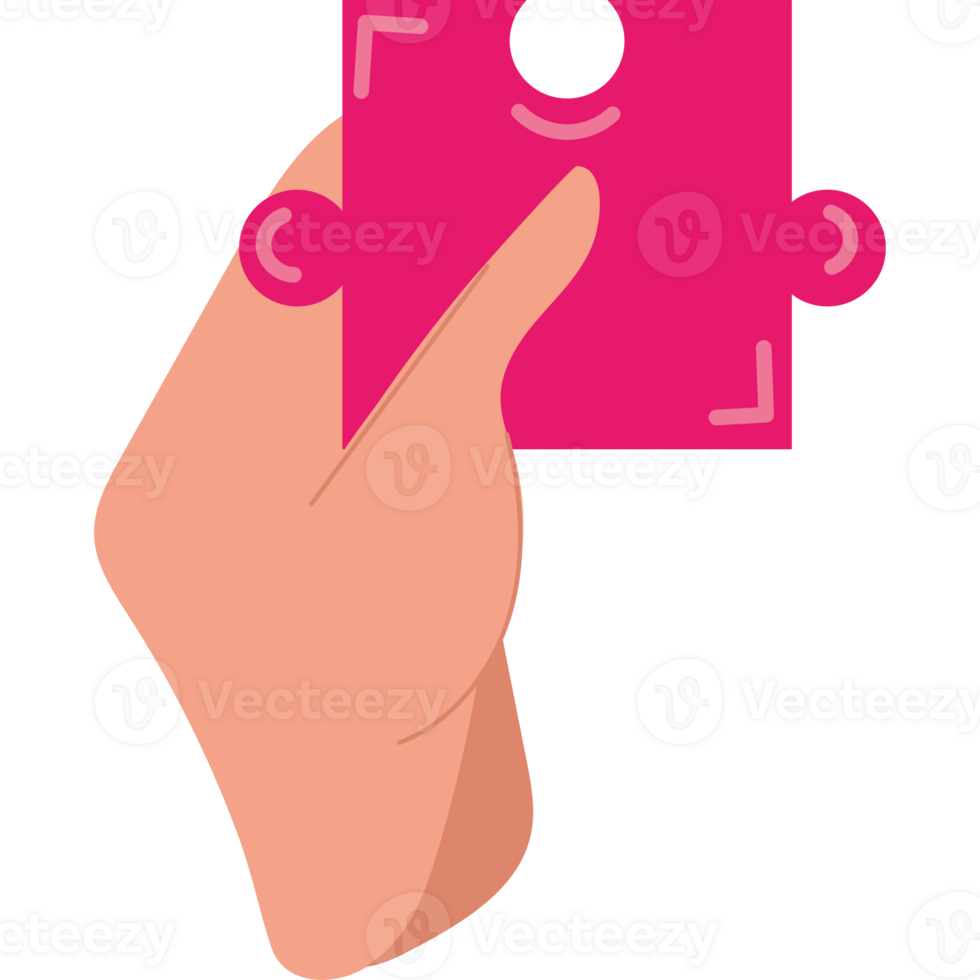 A hand holding a pink puzzle piece png