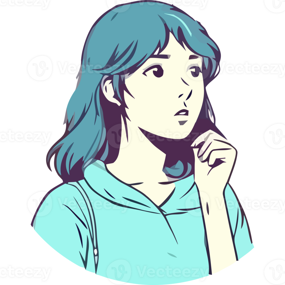 A girl with blue hair and a blue shirt png