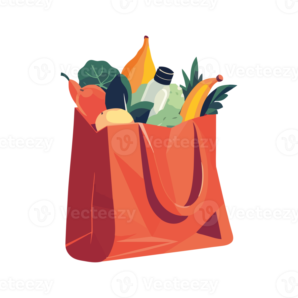 An orange grocery bag filled with fruits and vegetables png