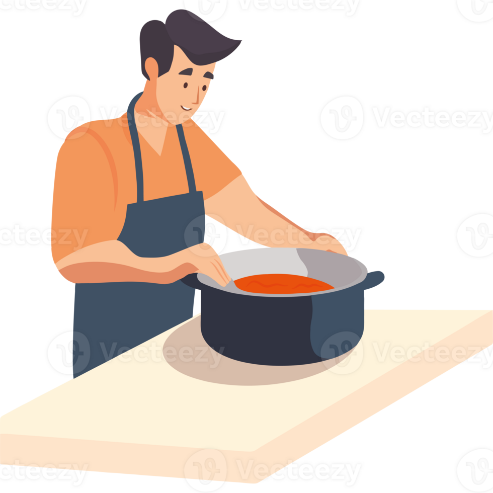 Man cooking soup in a pot png