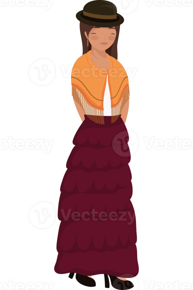 A woman in a mexican dress with a hat png