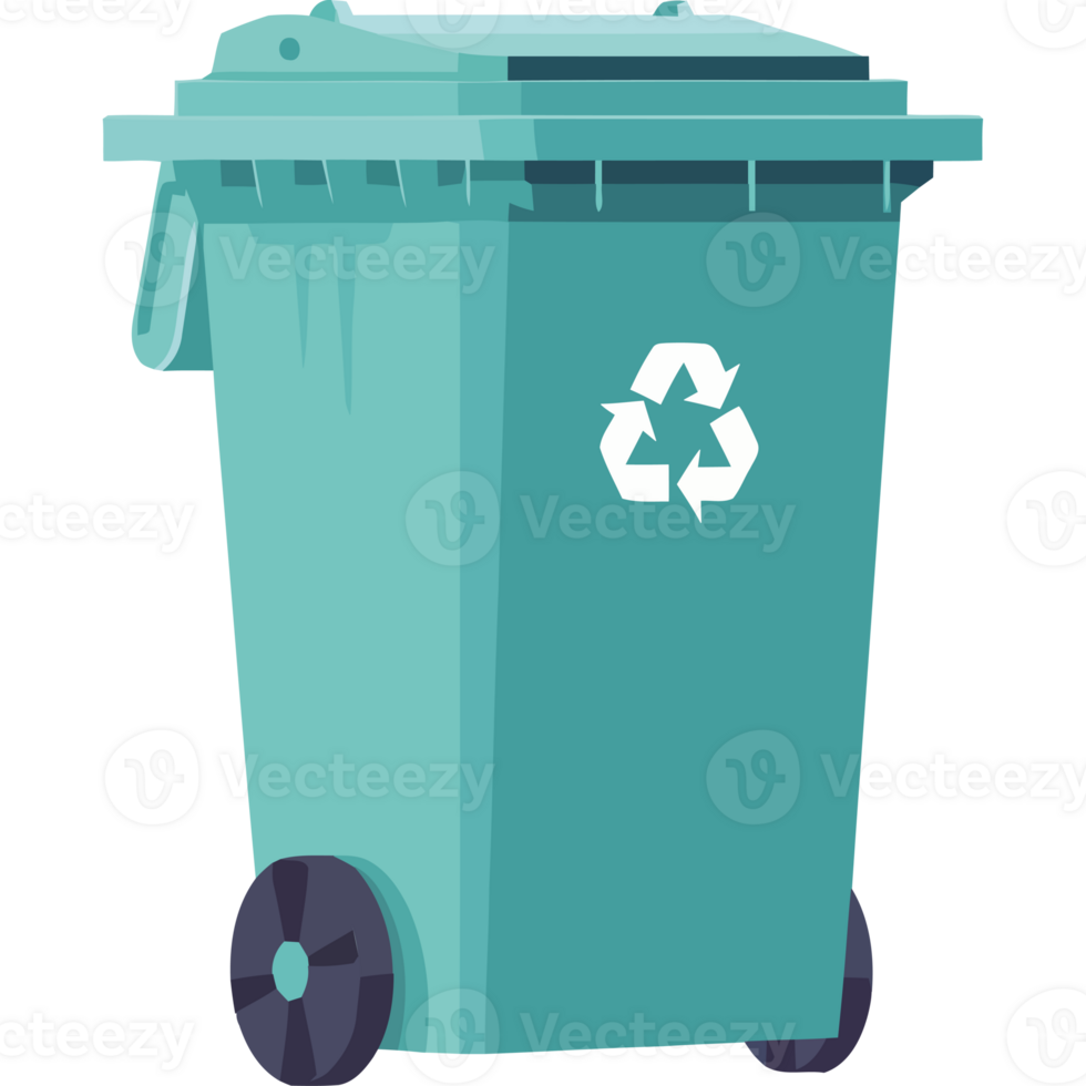 A green trash can with a recycling symbol on it png