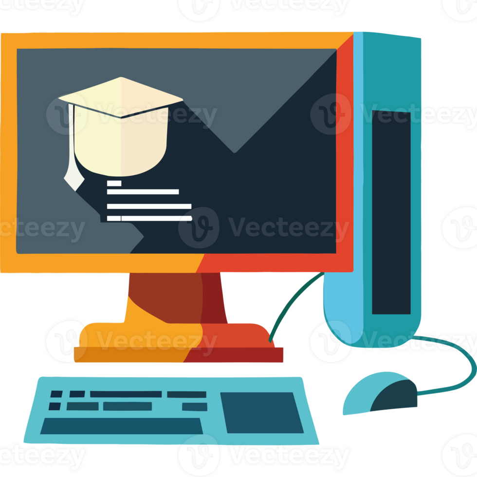 A computer with a graduation cap on it png