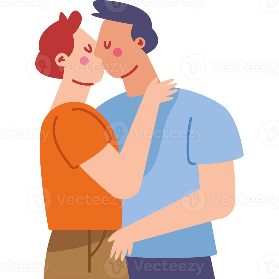 Two men kissing in a flat style png