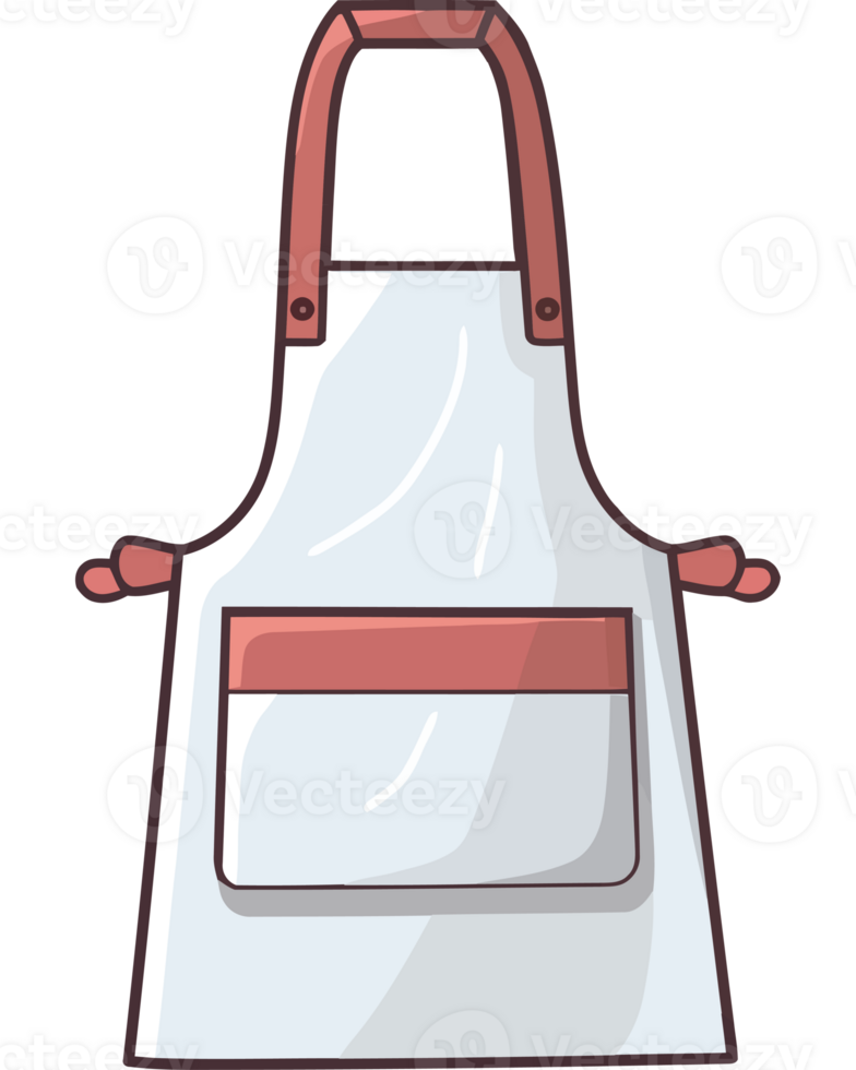 An apron with a red strap and white trim png