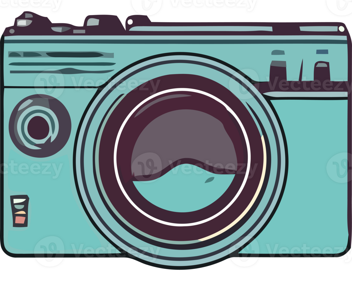 A cartoon camera with a blue background png