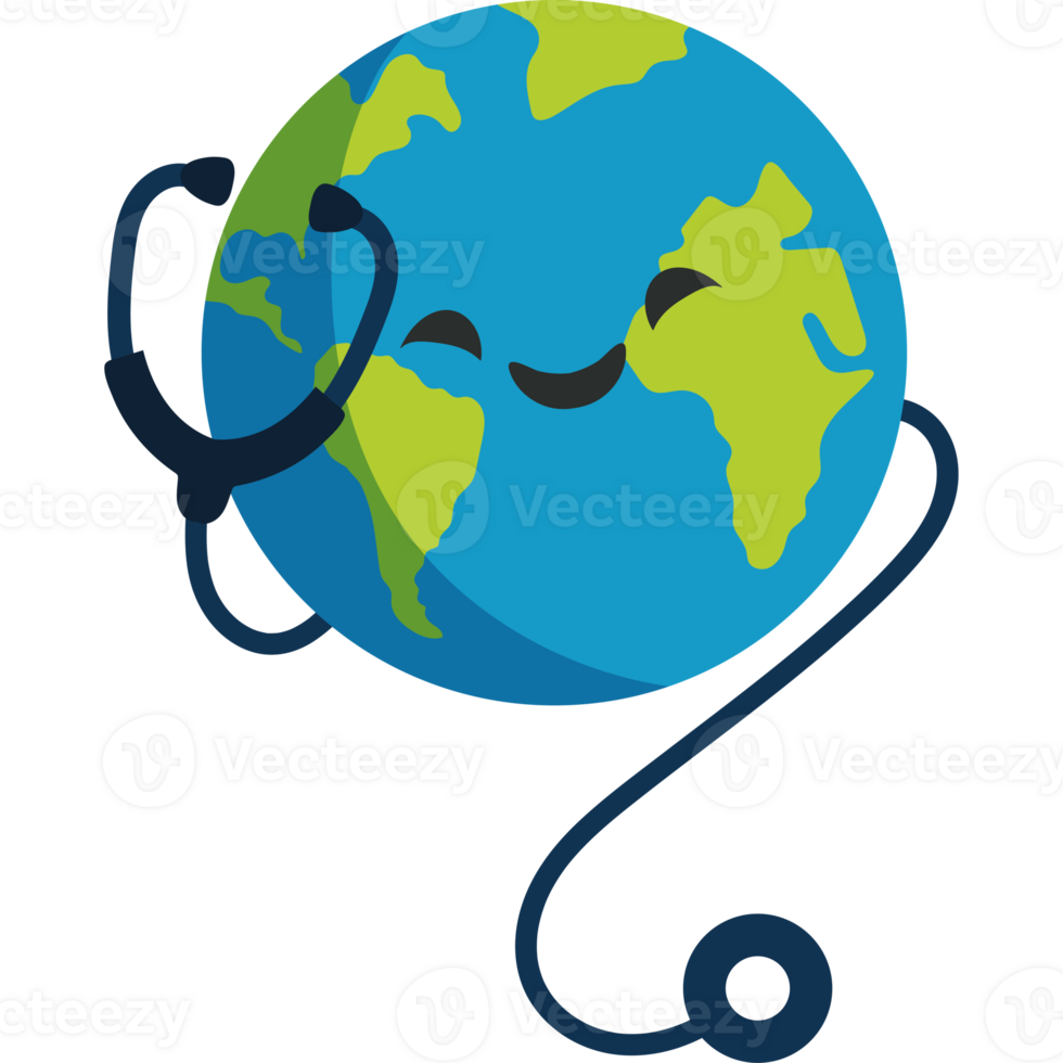 A cartoon earth with a stethoscope around it png