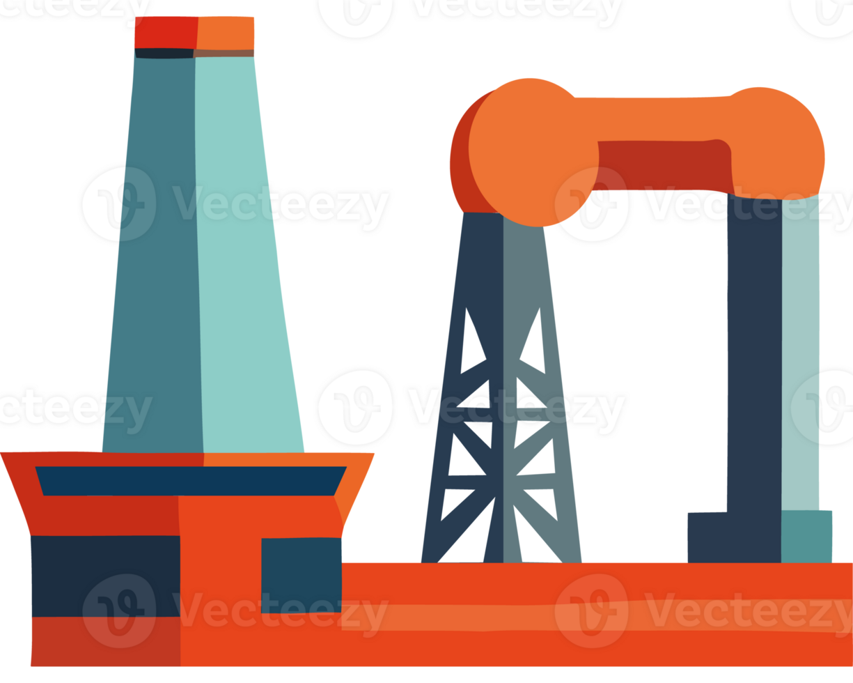 An orange and blue building with a crane png