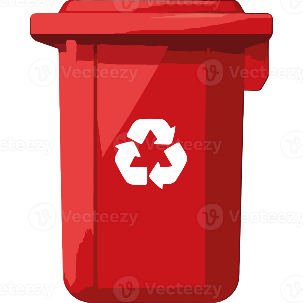Red trash can with a recycling symbol png