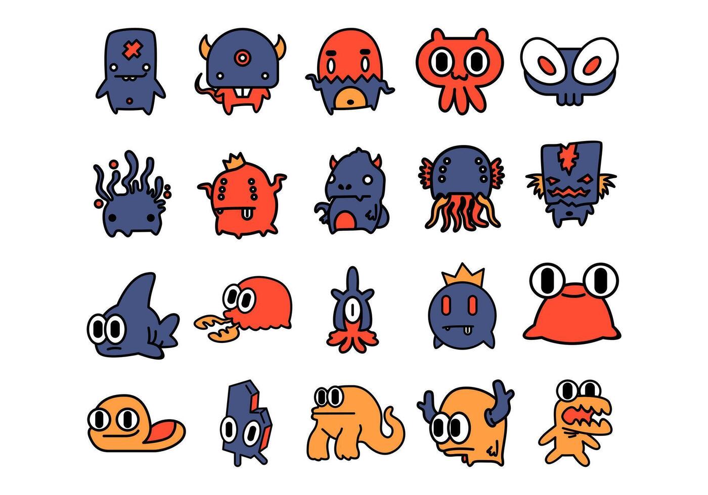 Monster Doodle Characters Element Set vector