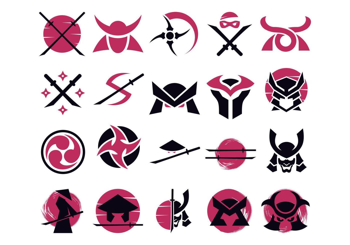 Samurai Logo Element Set vector