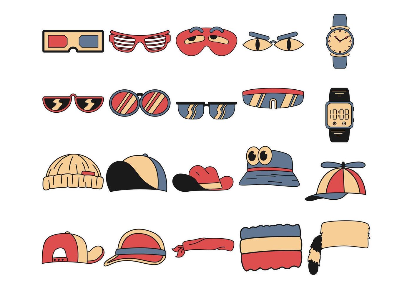 Retro Accessories Illustration Set vector