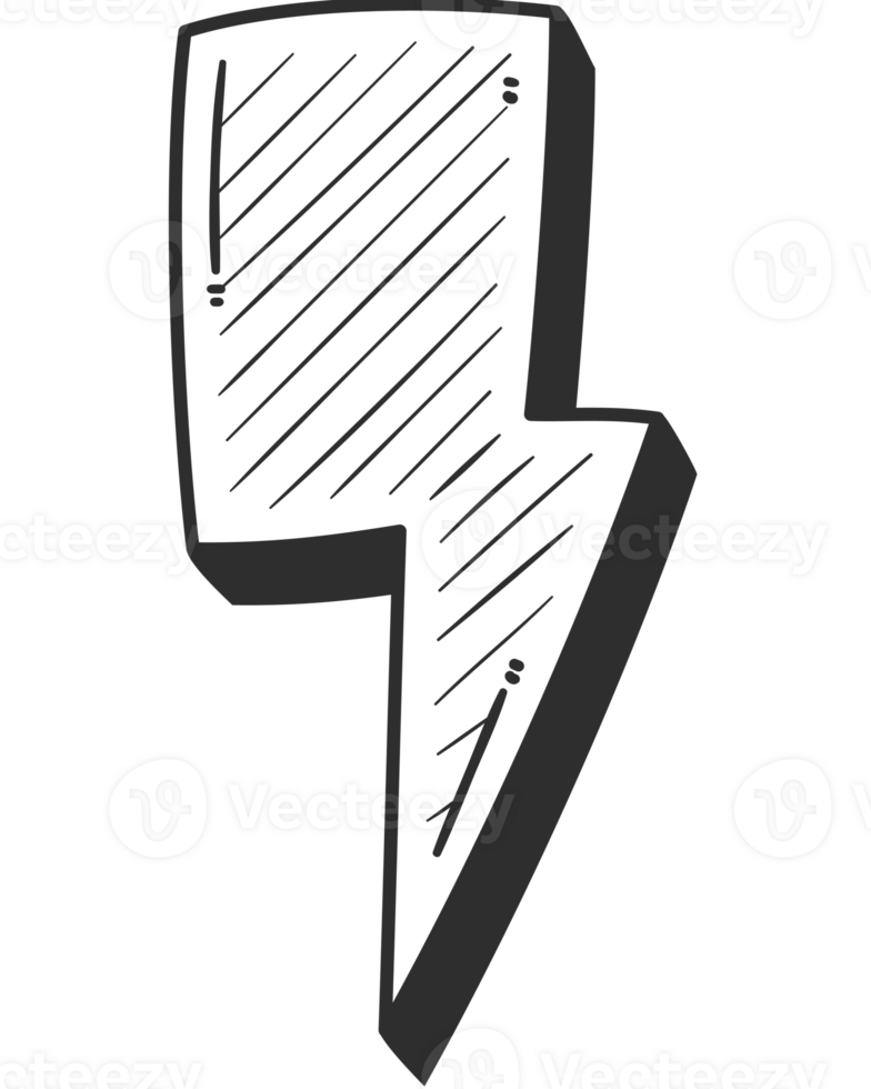 A black and white drawing of a lightning bolt png