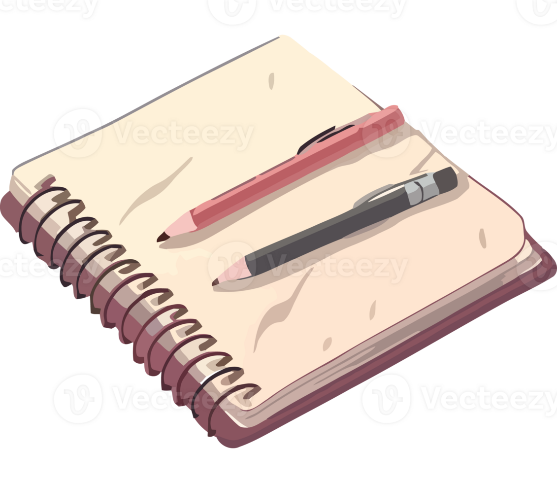 A notebook with a pen and pencil on top png
