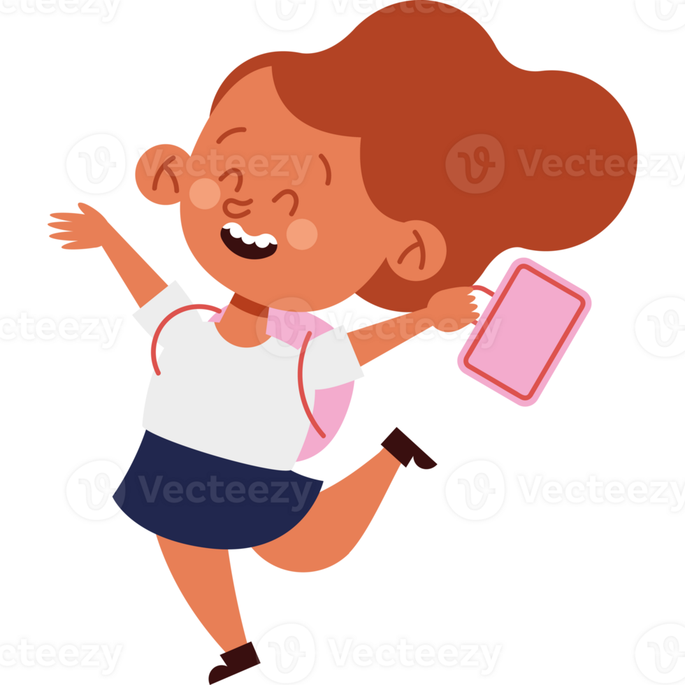 Cartoon girl with a pink bag and a backpack png