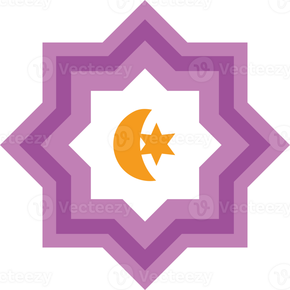 A purple star with a crescent and star in the center png