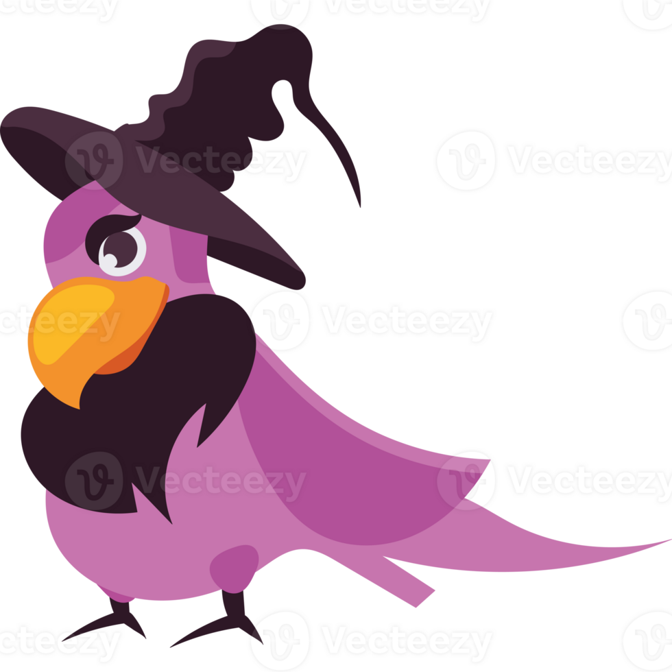 A purple bird wearing a witch hat png