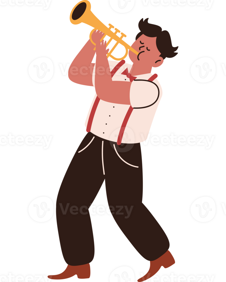 A man playing the trumpet in a cartoon style png