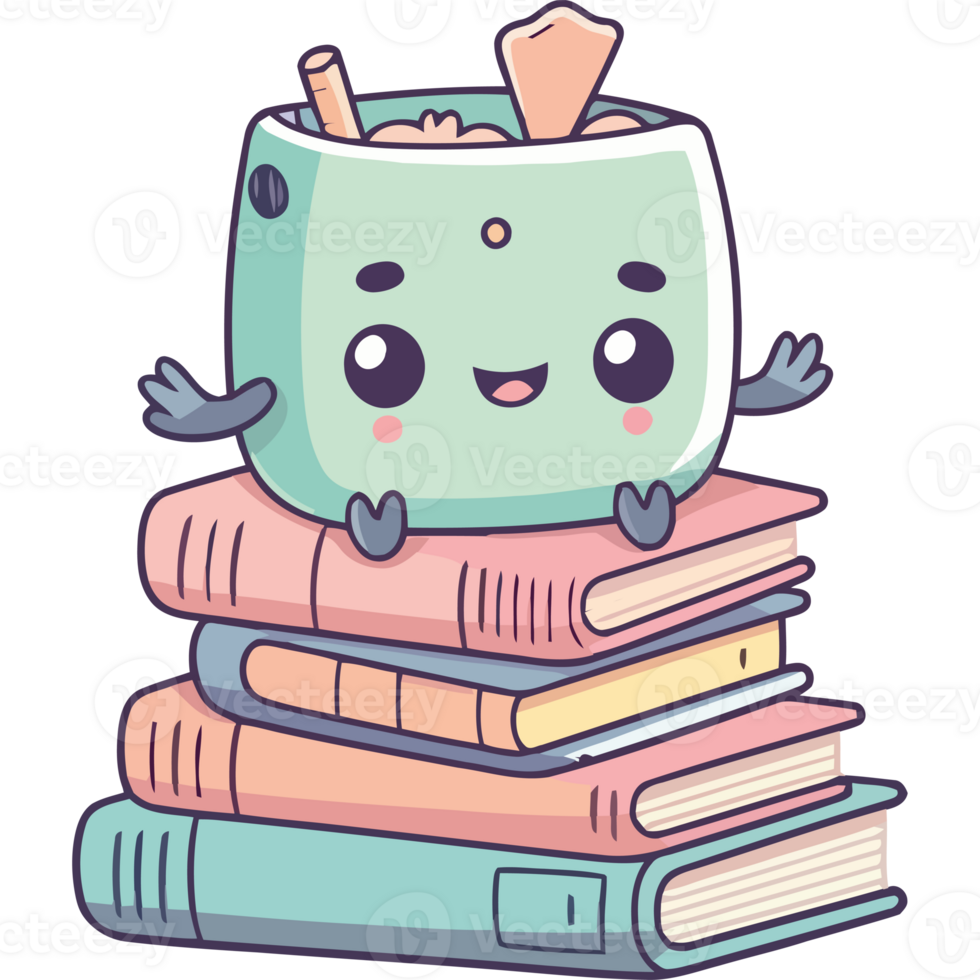 A cute little book with a smiley face on top of it png
